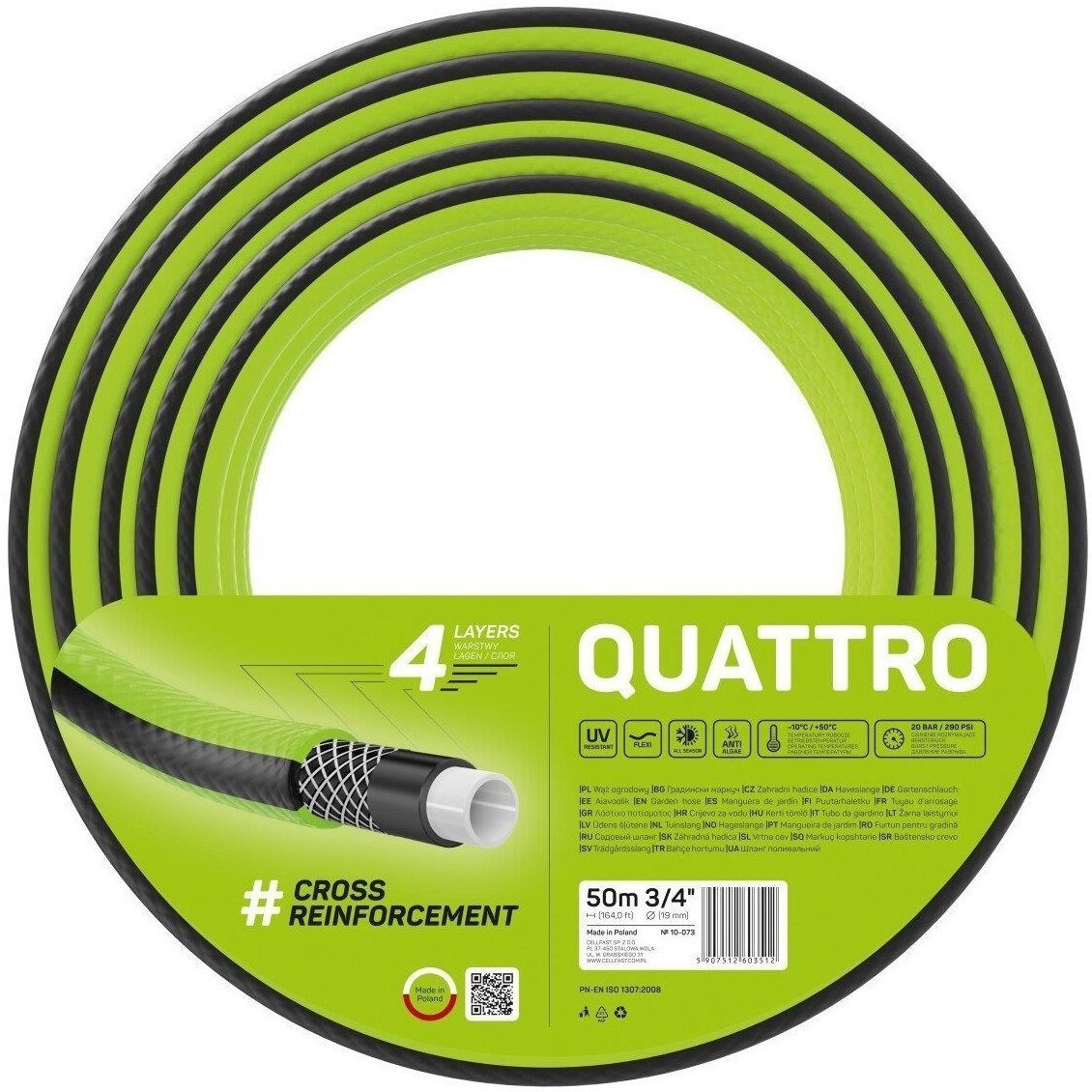 Шланг садовий Cellfast QUATTRO 3/4”, 50м (10-073)