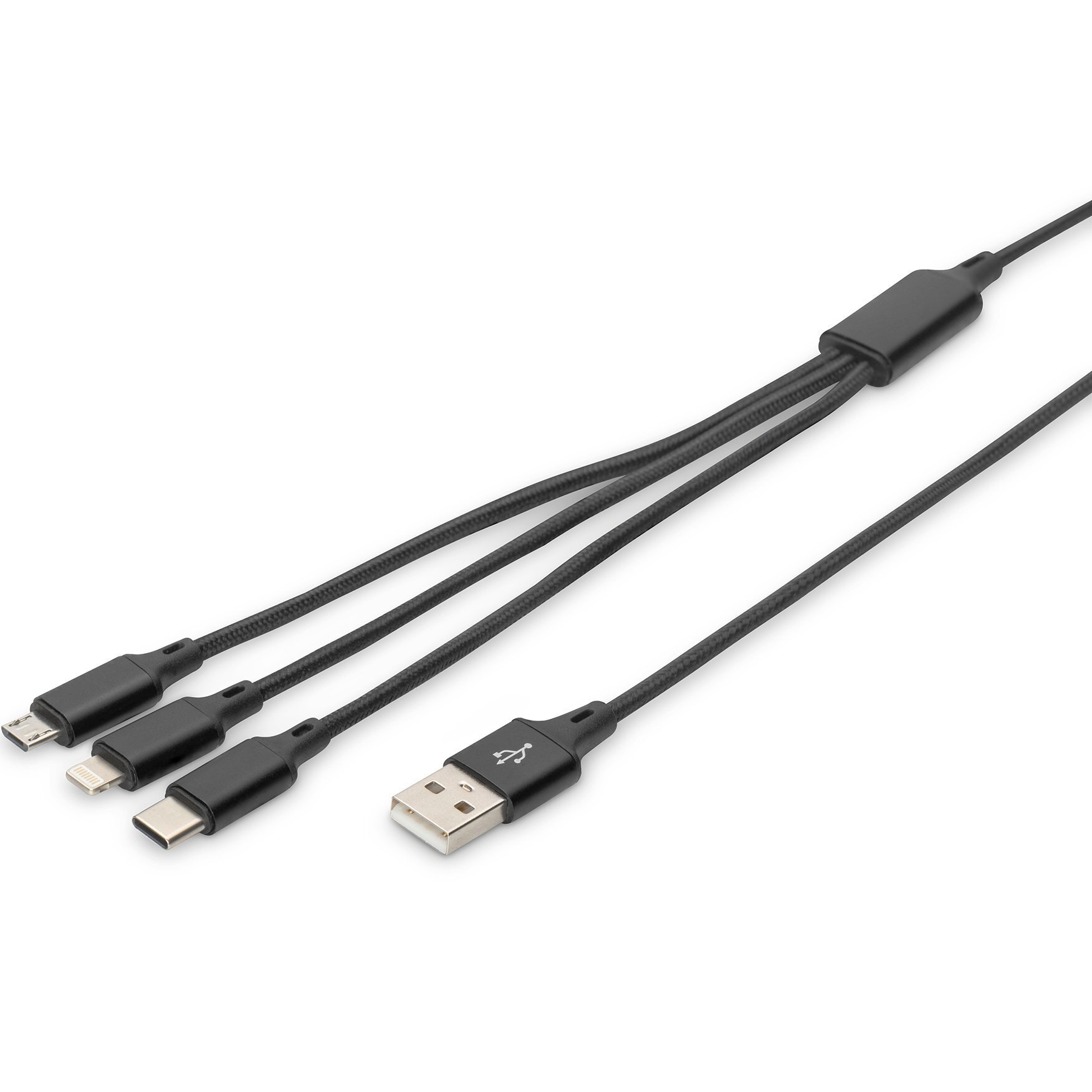 Кабель DIGITUS 3in1 USB-А – Type-C + microUSB + Lightning 1m Black (AK-300160-010-S)