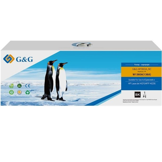 Картридж G&G для HP 136A LJ M211/M212/M236 Black (1150 стр)-чип без счетчика (G&G-W1360A_NC)