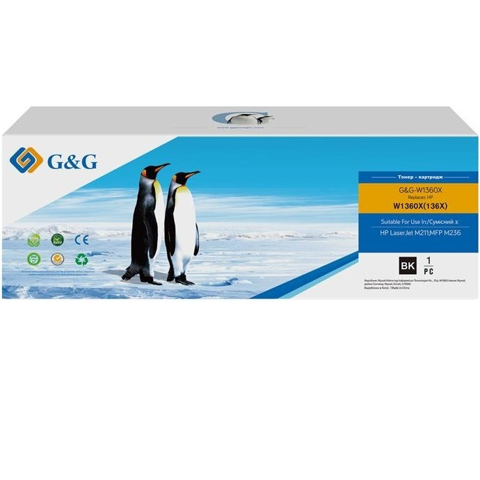 Картридж G&G для HP 136X LJ M211/M212/M236 Black (2600 стр.)-чип без счетчика (G&G-W1360X_NC)