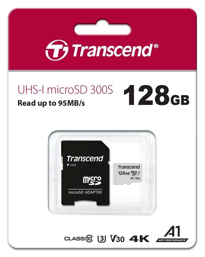 Карта пам'яті Transcend microSDXC 128GB C10 UHS-I U3 R95/W45MB/s + SD-адаптер (TS128GUSD300S-A)