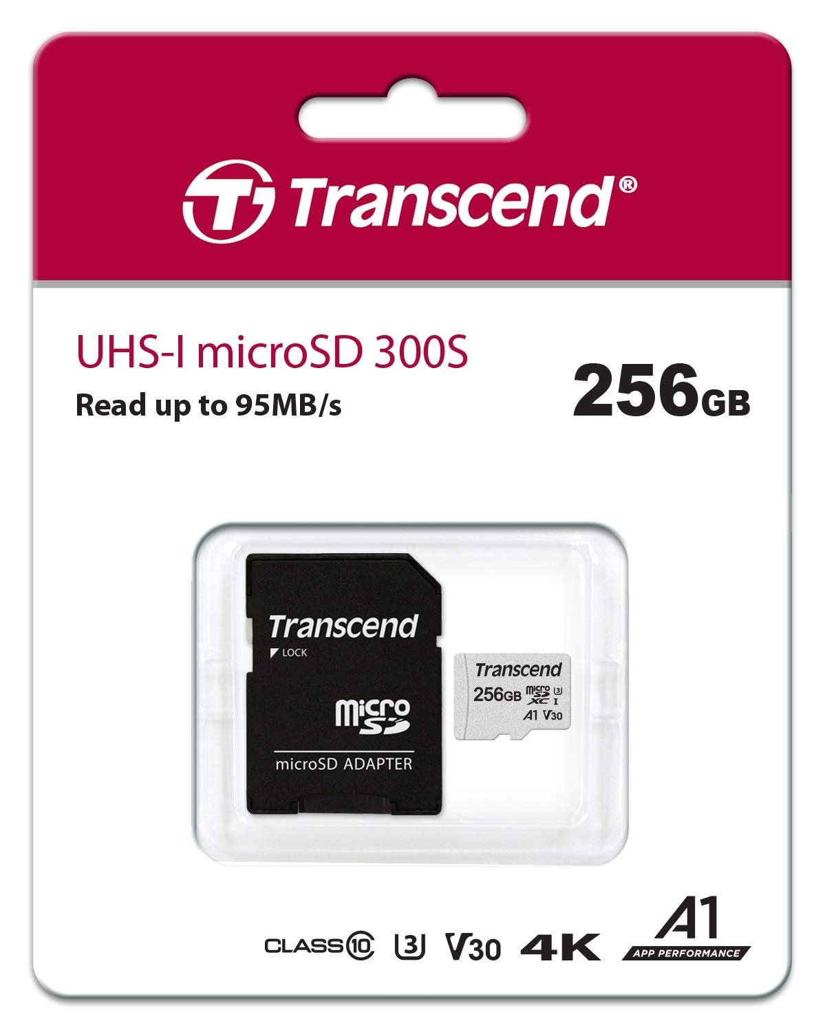 Карта пам'яті Transcend microSDXC 256GB C10 UHS-I R95/W45MB/s + SD-адаптер (TS256GUSD300S-A)