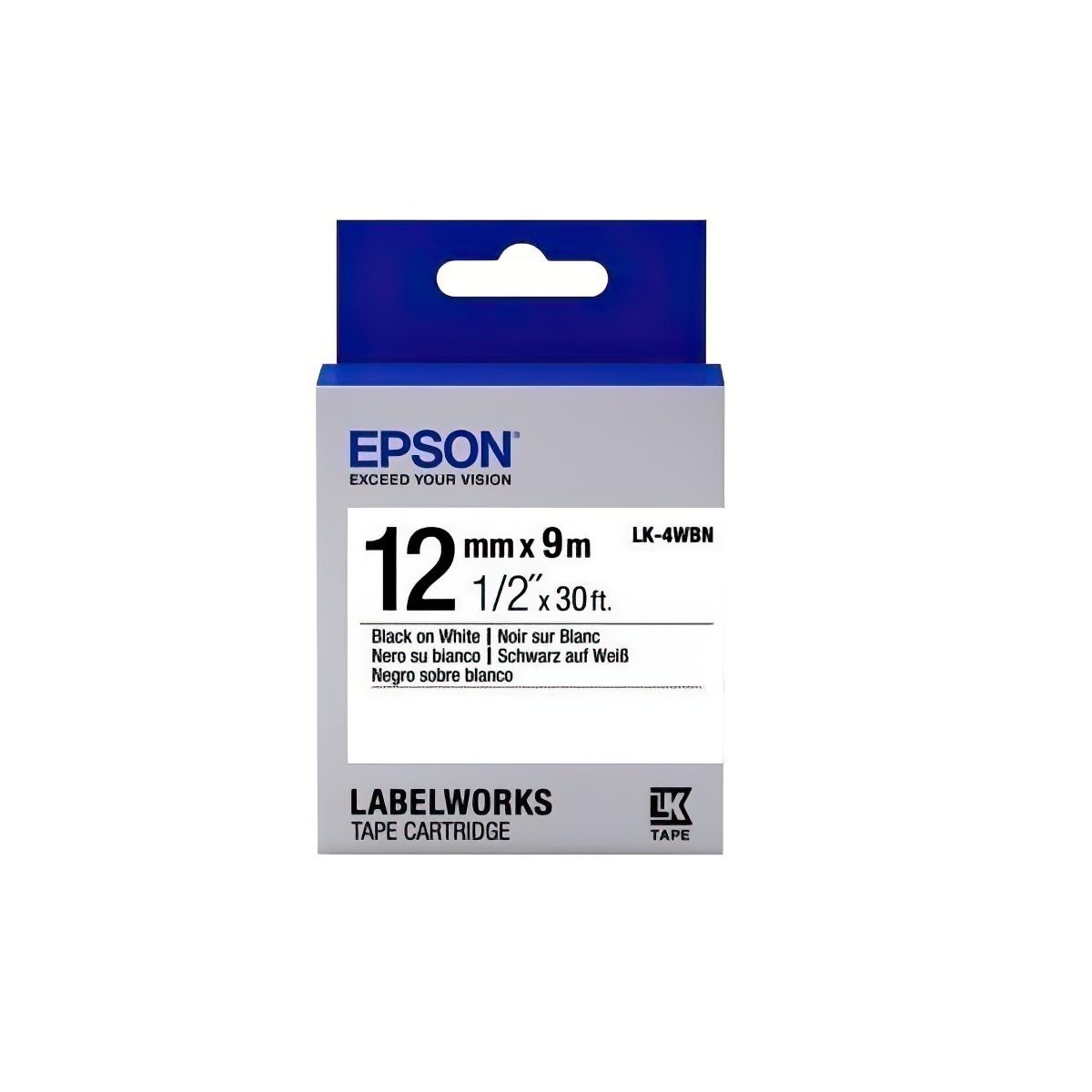 Лента Epson LK4WBN принтеров LW-300/400/400VP/700 Standard Black/White 12mm/9m