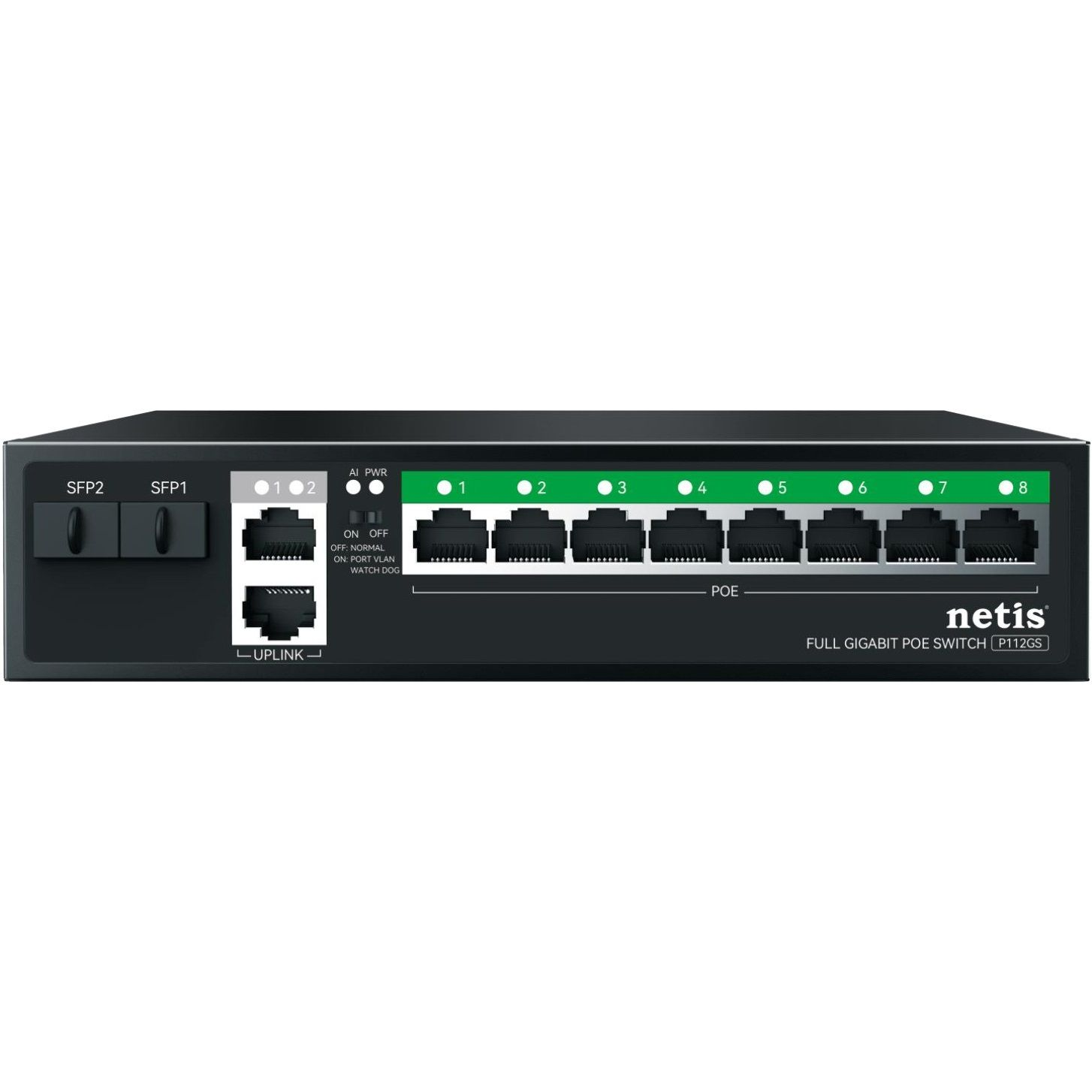 Комутатор Netis P112GS 12xGE (8xPoE, 2xUplink, 2xSFP), 120Вт, Некерований (P112GS)