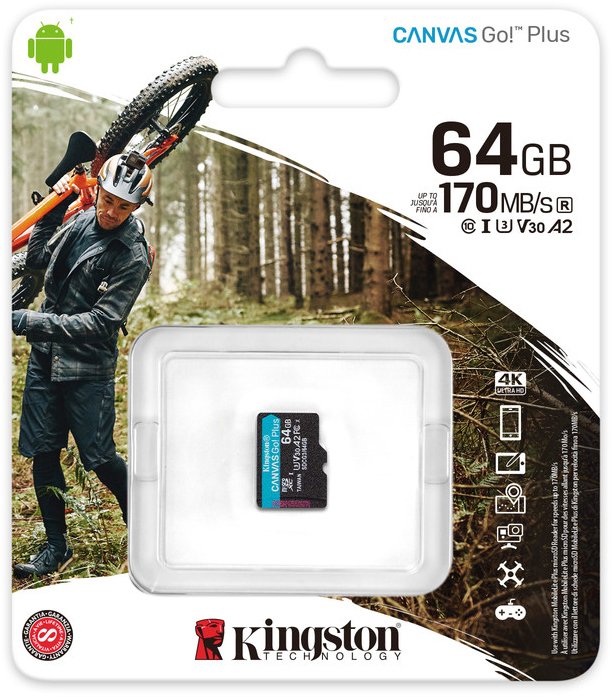 Карта пам`яті Kingston microSDXC 64GB Canvas Go Plus 170R A2 U3 V30 (SDCG3/64GBSP)