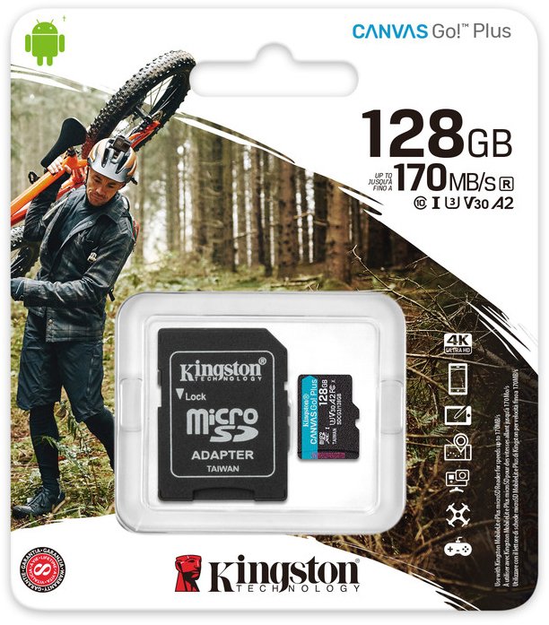 Карта пам'яті Kingston microSDXC 128GB Canvas Go Plus 170R A2 U3 V30 + SD адаптер (SDCG3/128GB)