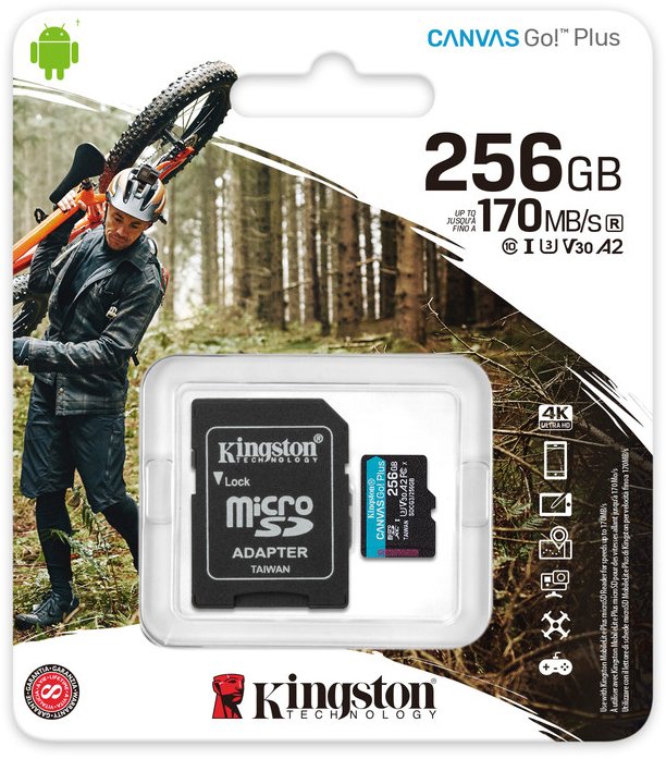 Карта памяти Kingston microSDXC 256GB Canvas Go Plus 170R A2 U3 V30 + адаптер SD (SDCG3/256GB)