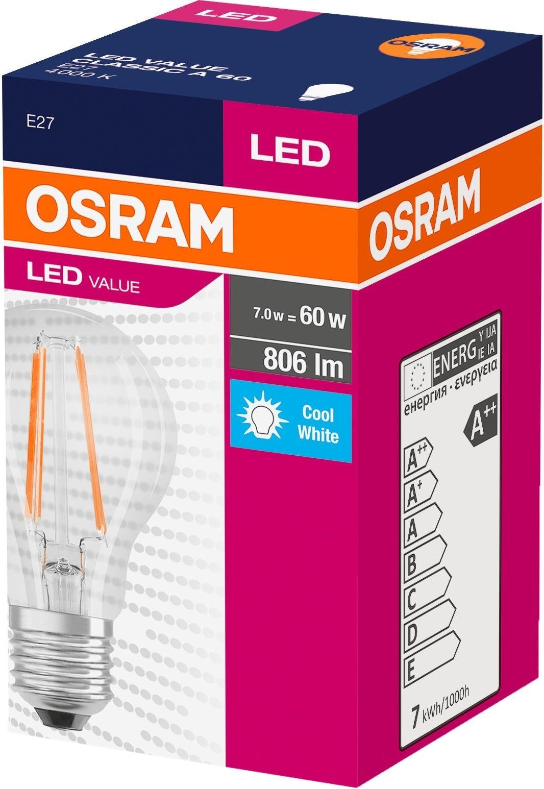 Лампа світлодіодна Osram Led Value Filament A60 7W (806Lm) 4000K E27