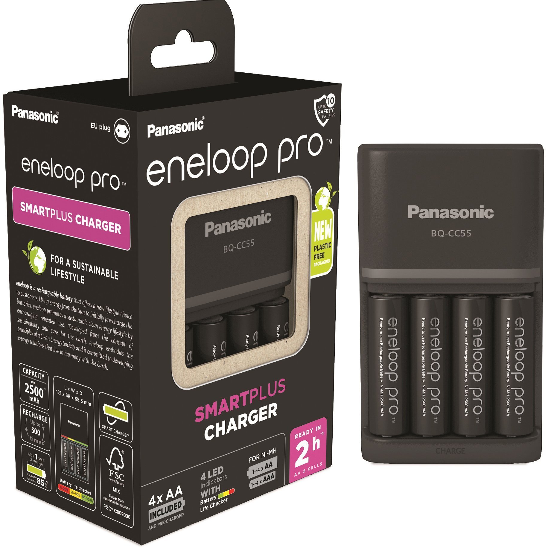 Зарядний пристрій Panasonic Smart-Quick Charger + Акумулятор Eneloop Pro NI-MH AA 2500 мАг, 4 шт. (K-KJ55HCD40E)