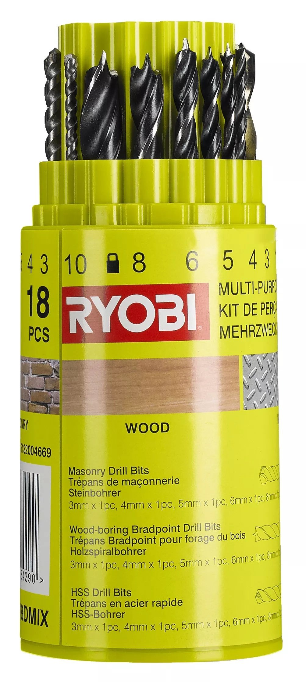 Набор сверл Ryobi RAK18DMIX, 18шт