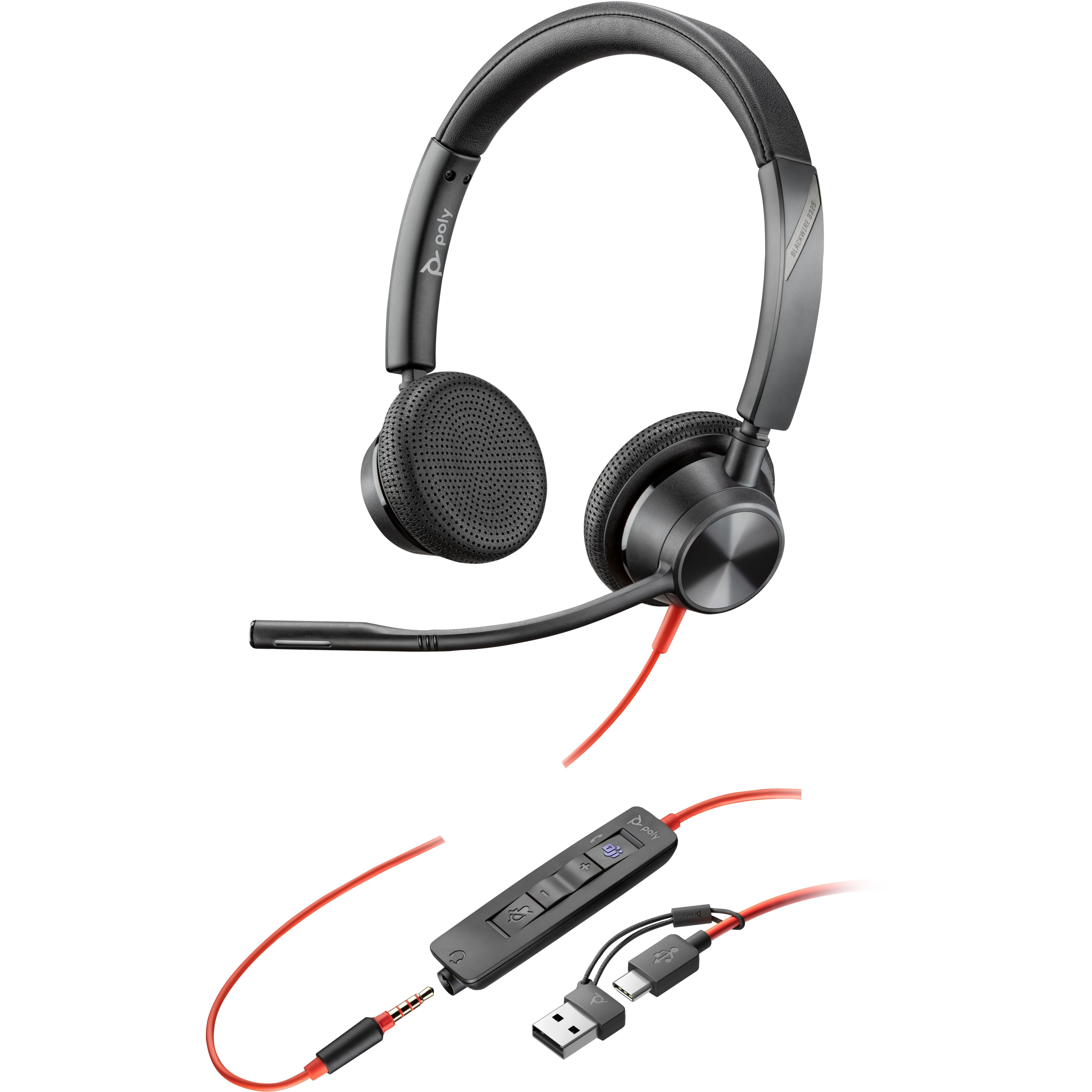 Гарнітура стерео комп'ютерна On-ear Poly Blackwire 3325-M, USB-A, USB-C, 3.5 мм, Microsoft (8X222AA)