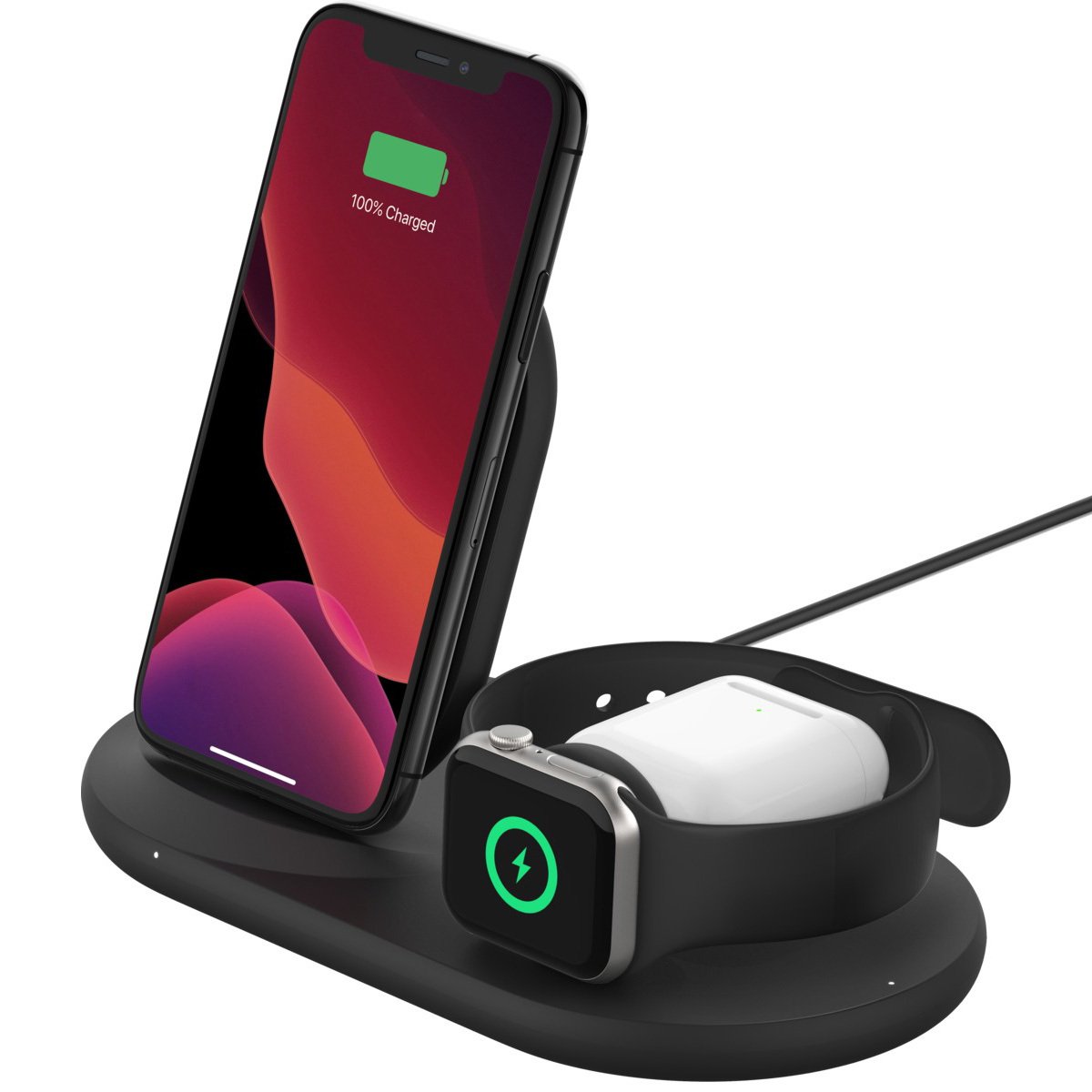 Бездротовий зарядний пристрій Belkin 3-in-1 Wireless Pad/Stand/Apple Watch, black (WIZ001VFBK)