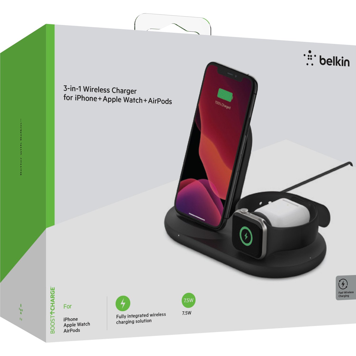 Бездротовий зарядний пристрій Belkin 3-in-1 Wireless Pad/Stand/Apple Watch, black (WIZ001VFBK)