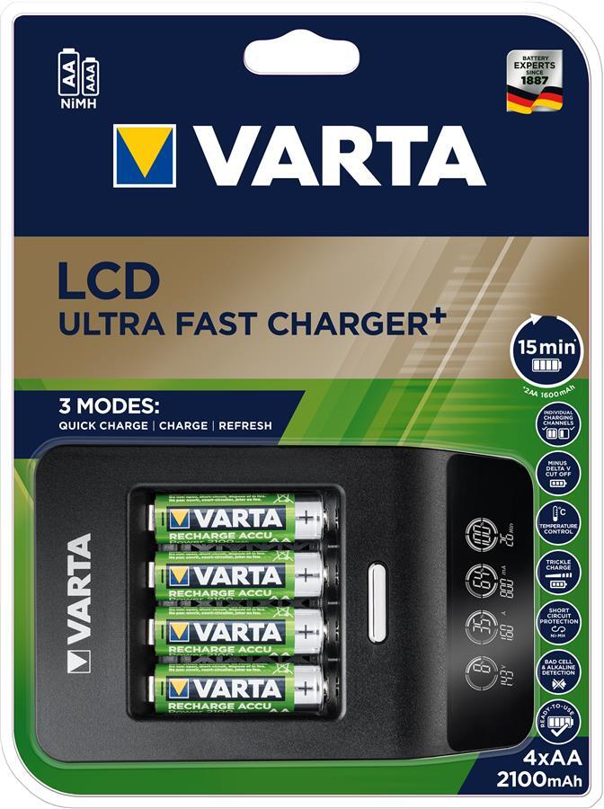 Зарядний пристрій VARTA LCD Ultra Fast Plus Charger + Акумулятор NI-MH AA 2100 мАг, 4 шт. (57685101441)